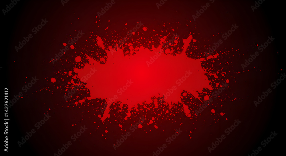 Poster dramatic red splatter on dark backdrop with abstract decorative element