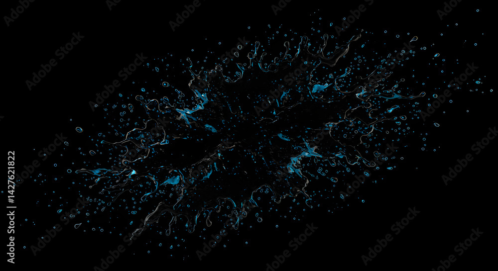 Poster dynamic liquid burst with high speed effect on a black canvas