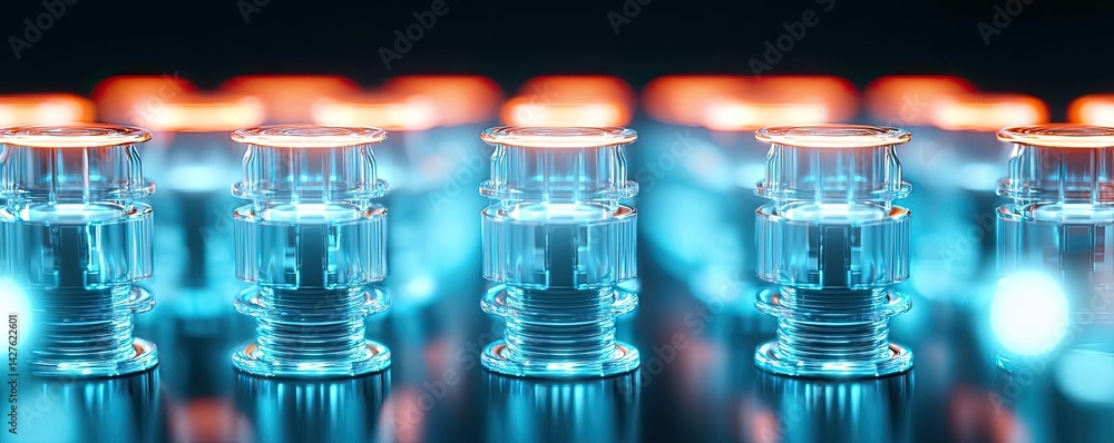 Poster lights of glowing fiber optic cables with soft network connection concept. close-up view of glowing 