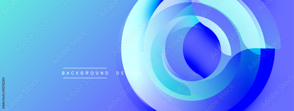 Fototapete Abstract blue design features overlapping circular layers. Gradient shades create depth, modern aesthetic. Minimalist composition suits digital backgrounds, presentations.