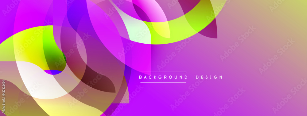 Poster Abstract vibrant layers create dynamic composition. Gradient colors blend, forming flowing shapes. Modern design suitable for backgrounds, presentations, digital art.