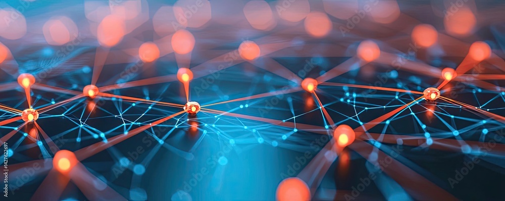 Poster lights of glowing fiber optic cables with soft network connection concept. abstract representation o