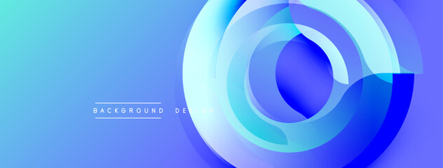 Abstract blue design features overlapping circular layers. Gradient shades create depth, modern aesthetic. Minimalist composition suits digital backgrounds, presentations.