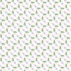 
Seamless Pattern of Delicate Flowers and Green Leaves on Soft Background