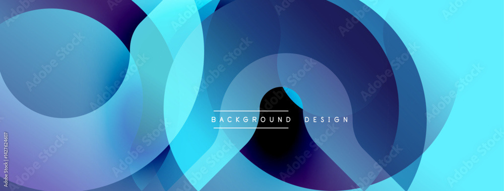 Poster Abstract composition featuring overlapping translucent circles. Gradient shades of blue, purple create dynamic visual effect. Modern design element for backgrounds, presentations.