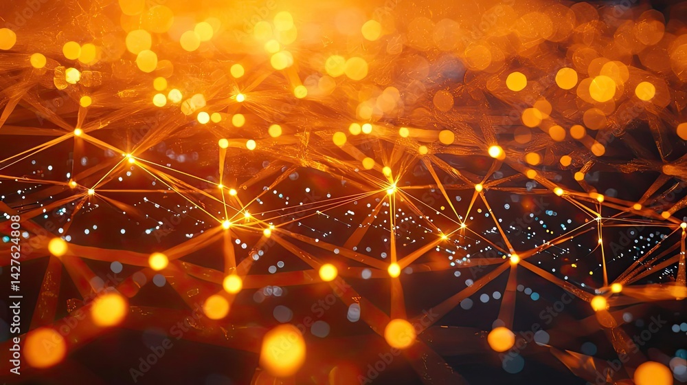 Aufkleber lights of glowing fiber optic cables with soft network connection concept. abstract digital network 