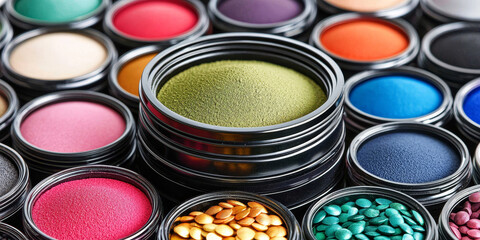 Naklejka premium Colorful Pigments in Small Containers for Creative Projects