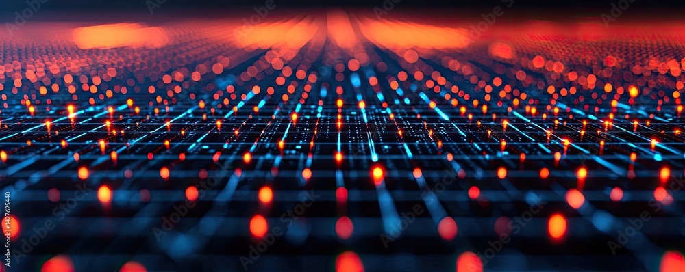 Aufkleber lights of glowing fiber optic cables in soft macro focusing concept. vibrant digital network with gl