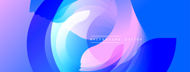 Abstract fluid shapes overlap, creating vibrant blue, purple, pink gradients. Modern design suggests movement, energy, dynamic composition. Background features text background design.