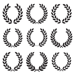 SET OF BLACK laurel wreath, flower, half, olive branch, roman laurel wreath, vintage laurel wreath, vector silhouettes