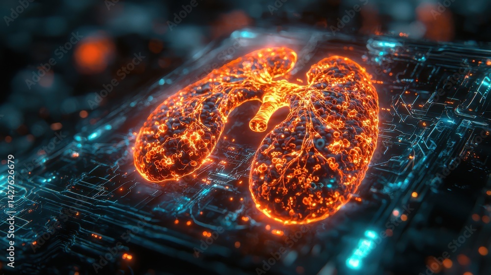 Poster detailed 3d digital rendering of the human lungs anatomy showcasing the complex structure and dynami