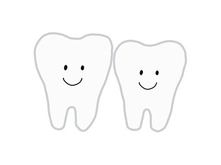 健康で元気な2本の歯：シンプルなイラスト・主線あり