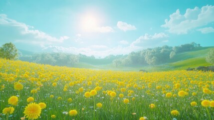 Sunny Dandelion Meadow Spring Landscape Bliss.