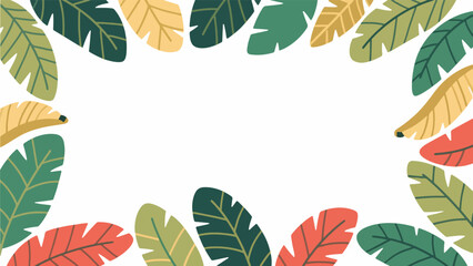 The vector pattern of banana leaves forms a border.
