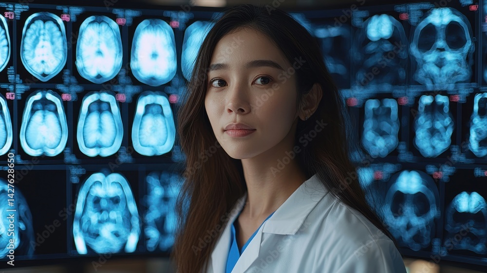 Poster close up of a brain mri scan displayed on a screen representing advanced medical technology used for
