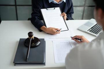 Lawyer businessman working with lawbook in office or courtroom Legal counsel with gavel and legal...
