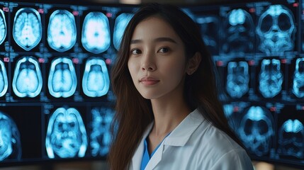 Close up of a brain MRI scan displayed on a screen representing advanced medical technology used for diagnosis examination and analysis of the human anatomy and neurological health