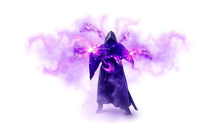 mystical purple light explosion symbolizing a sorcerer s power vividly isolated on a white backdrop