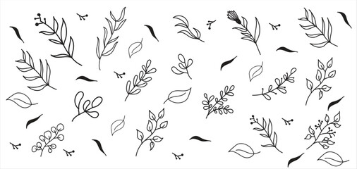 Elegant botanical seamless pattern with minimalist leaf and branch outlines in monochrome
