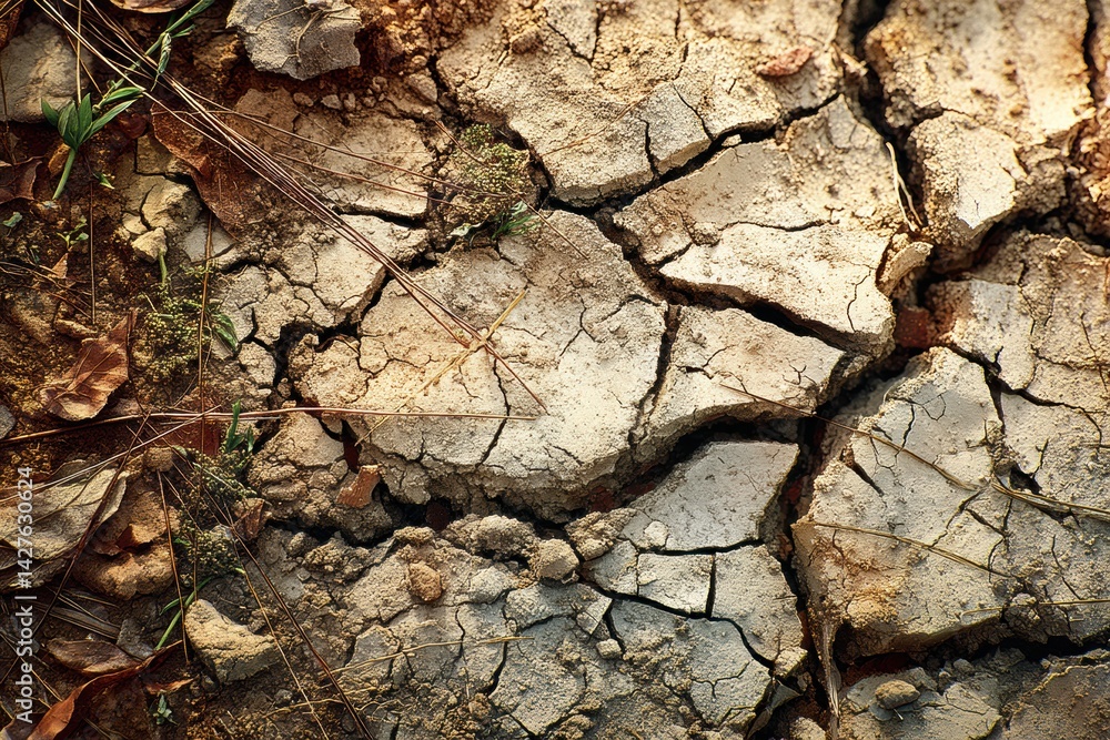Poster cracked dry soil displaying natural earthy tones and intricate lines in a parched landscape during d