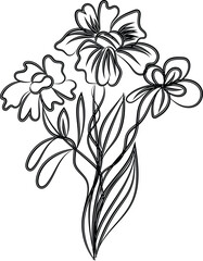 Elegant Black Line Art Floral Bouquet Illustration