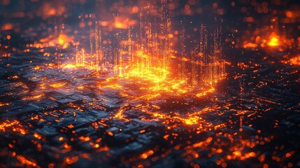 Dramatic and Spectacular Volcanic Eruption with Scorching Molten Lava Blazing Fiery Explosion and Intense Pyroclastic Flow in Apocalyptic Hellish Landscape