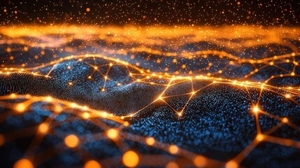 Futuristic digital network with glowing fractal pattern and shimmering lights  Technological background with abstract circuit design energy flow and intelligence concept