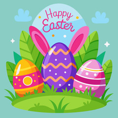 easter card with eggs and bunny