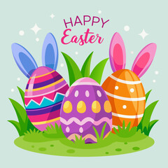 easter card with bunny and eggs