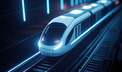 Fototapeta premium Futuristic high-speed train in neon tunnel