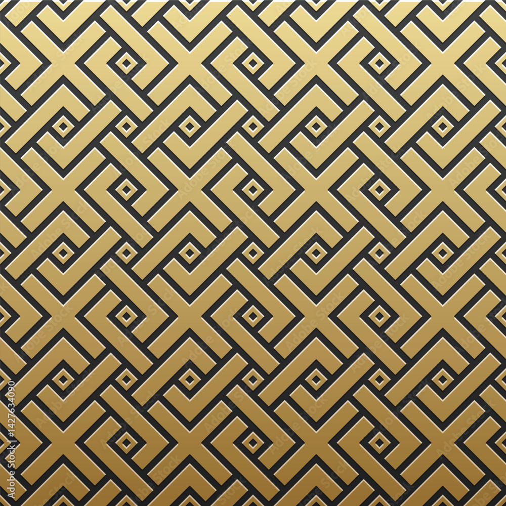 Poster golden geometric labyrinth a maze of intersecting lines and small squares