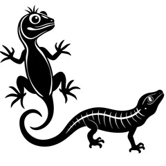 Naklejka premium black silhouette of a Anole Lizard Caterpillar animal 