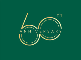 60th Anniversary luxury gold celebration with Double lines numbers twisted infinity logo typography vector design concept. Sixty years anniversary gold logo template for celebration event, invitation.