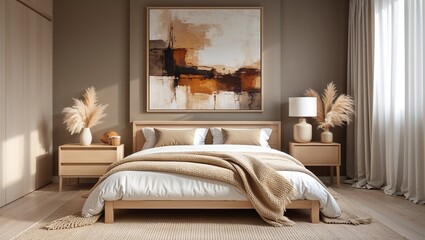 A comfortable bed with pillows graces the interior of a luxury bedroom in a home