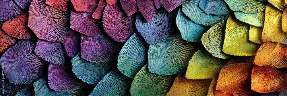 Aufkleber iridescent butterfly wing pattern showing vibrant scales and intricate design in extreme close-up un