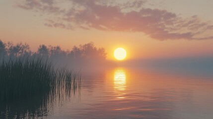 Obraz premium Serene sunrise over calm waters coastal landscape nature scene