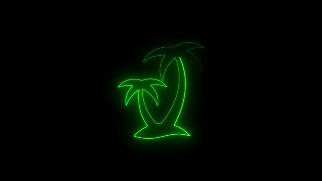 Glowing neon line nature icon animation.4k motion graphic video animation.on a isolated black background