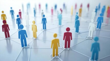 Simplified network of people connecting, symbolizing the complexity and intricacy in building business connections through social media marketing.. grey background with copy space for text stock photo