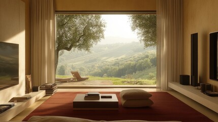 Tuscan Villa Living Room Sundrenched View.