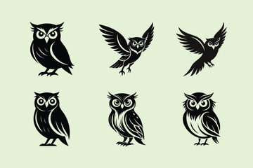 Northern Saw-whet Owl bird, silhouette vector illustration