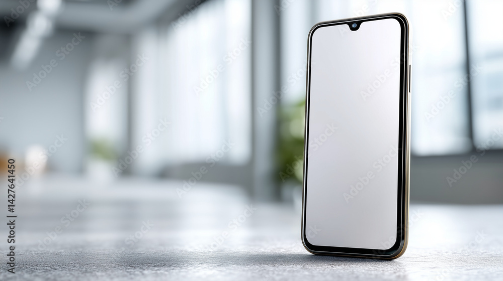Poster clean smartphone display: a sleek and modern smartphone featuring a pristine, blank screen. perfectl