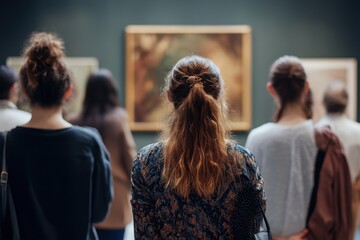 People Art: Young Woman Observing Design Decor at Art Gallery Exhibition