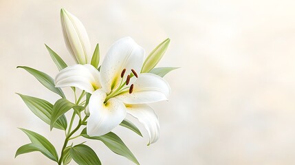 Naklejka premium Elegant white lily blooms in nature close-up floral photography serene background