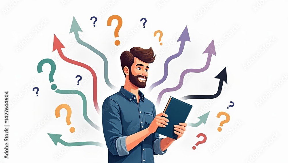 Aufkleber professional business decision making concept: man using digital tablet with creative problem solvin