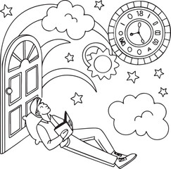 Obraz premium Surreal Dreamscape Illustration with Clock and Clouds – Imagination and Time Concept Art