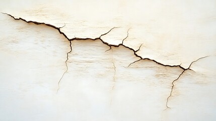 Obraz premium Diagonal fracture line on a wall with aging texture, showcasing structural weakness