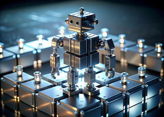 Programmable Matter Robot: Metallic Chrome Voxels Forming Humanoid 