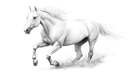 Graceful white horse running in an open field nature scene dynamic composition