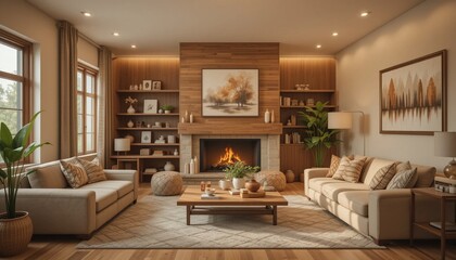 modern living room with fireplace