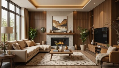 living room with fireplace